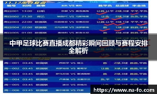 中甲足球比赛直播成都精彩瞬间回顾与赛程安排全解析